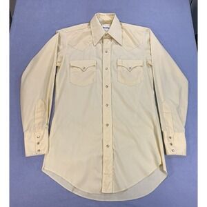 Tem Tex Yellow Tan Simple Long Sleeve Pearl Snap 14.5 Medium S-33 Men's Small